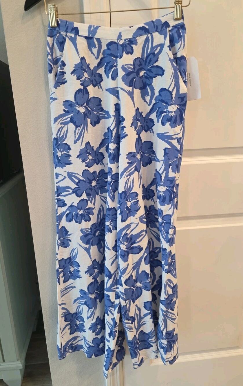 Midnight Sky Women’s Small Printed Wide Leg Palazzo Pants Rayon/Linen